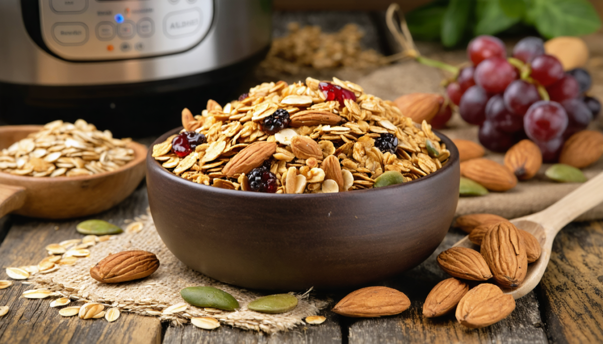 découvrez une recette saine et croustillante de granola maison sans sucre, à préparer facilement au air fryer, au four ou avec thermomix pour un petit-déjeuner gourmand et équilibré.