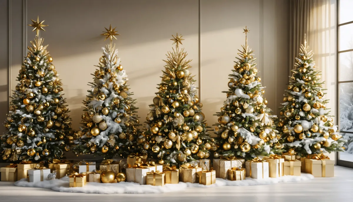 découvrez 5 idées élégantes pour décorer votre sapin doré et blanc avec des touches d'or, de bois et de rouge, pour une ambiance festive chic et chaleureuse.